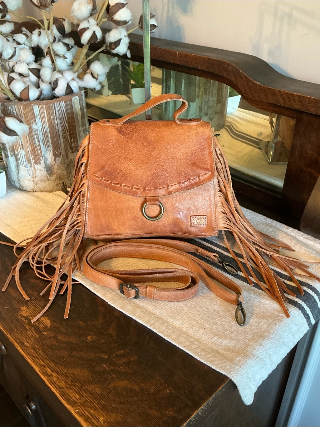 Nwot Bed Stu Fringe Leather Hidden Crossbody Bag Handbag Tan Dd Msrp $245 — image 3 of 8